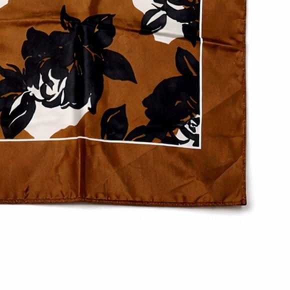 Vintage Yves Saint Laurent Silk Foulards Rose Print Scarf Brown Black White - Picture 6 of 8